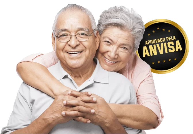 Imagem ilustrativa de casal com selo de aprovação da Anvisa.